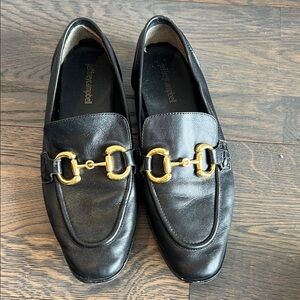 Jeffrey Campbell Black Leather Loafers with Gold Accents